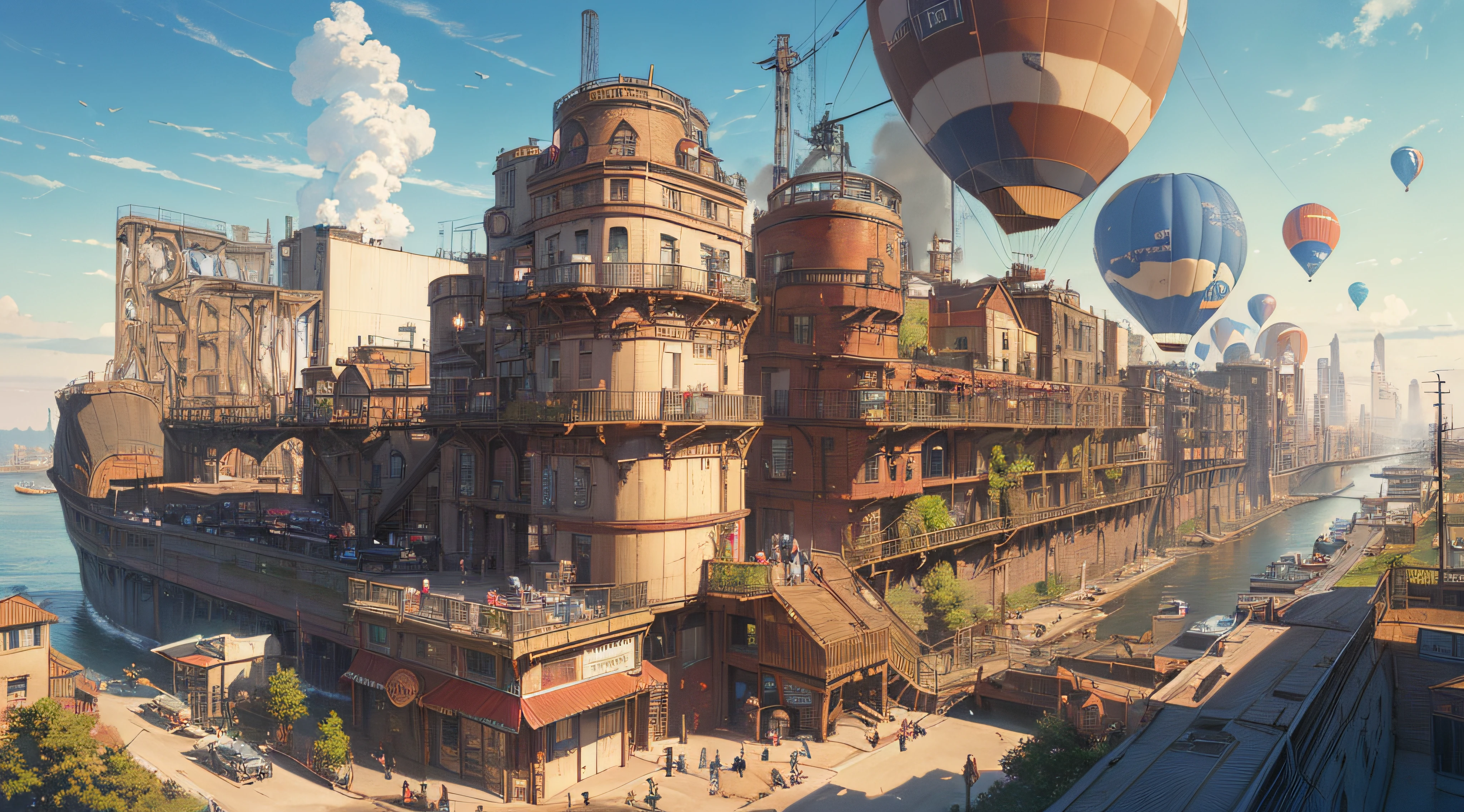 ((Romantic background wallpaper with epic and ultimate steampunk atmosphere)), ((Steampunk)), (Vivid colors), (transportation airship flying in the sky:1.3),
BREAK, (3D multilayer structure, Steampunk 18th century New York Main Street:1.4), (Lots of steampunk machines:1.3 , steam and chimney) (A factory from the industrial age fills the screen :1.3), ((steampunk adventure cityscape:1.3)), (Best Steampunk Adventure: 1.2), (steampunk gear decoration: 1.2), (skyscraper steampunk street:1.3) (18th century hot air balloon:1.3),
BREAK,
(Building layout that gives a sense of depth, Gradually move from the front of the screen to the back.々The building continues on:1.3)
BREAK,(Professional industrial machinery designer designs airship:1.3), ((Neatly decorated finished steampunk victorian 1 airship:1.3)), (airship airplane propeller:1.3), (The airship is a completed hull:1.4), The airship is equipped with a propeller, turboshaft, and engine.、can fly in the sky。, Ships with engineering design in mind:1.4)), (The airship is placed on the side so that it can be seen clearly.:1.3, An airship is a steamship powered by coal.:1.3), BREAK, (masutepiece: 1.4), Super Resolution, ((Insanely detailed:1.3)), Sense of depth, (Super colorful pastel art is displayed full screen: 1.3), Old punk-ish, ((All Pages, 18th century ,Victorian)), (NOhumans: 1.5), (The ultimate single illustration:1.3), (Composition where you can't see much of the sky), (ccurate), Gothic, (epicd: 1.2)