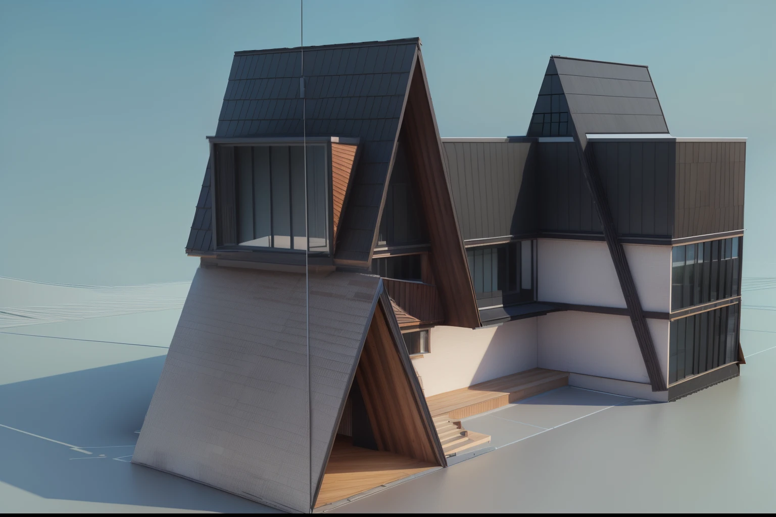 a close up of a building with a window and a roof, concept house, sketch - up, front perspective, detail render, front-view, extremely detailed frontal angle, 3/4 view, 3 / 4 view, rendered 3d model, front top side view, mid-view, front symetrical, zoomed out view, front view, with 3 d render