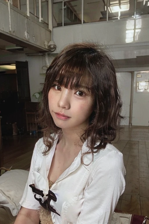 Japanese high school girl uniform with curly hair