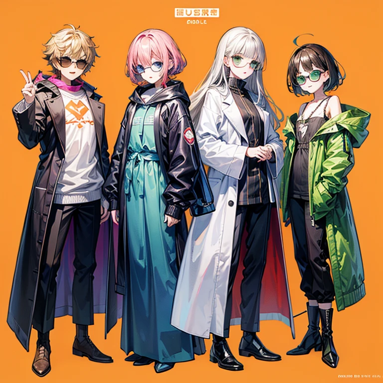 Character Sheets, Three types，Shot Full Body，Game Character Design，than a small flying moon，Girl in sunglasses and beans，Victorizo ∨TSE∨，Orange background,Stylistic expression, Character Sheets, Three types，Shot Full Body，Game Character Design，Victorizo ∨TSE∨,Stylistic expression, pastel colours, Green, Toxic Green, absurdress, Full of Details,petite girl, redhead hair, robot horse,Type sheet, Character Sheets, Three types，Shot Full Body，Game Character Design，than a little flying moon，Girl in sunglasses and beans，Victorizo ∨TSE∨，Stylistic expression, inspired by Alphonse Mucha, A lot of style, flat shading flies, Abstract art, neon colors, neon green, baggy clothes, ，windproof boots，baggy trousers, official arts, Line chart sketch, symbol-shaped pupils,luna. bouquet, Separating elements), watercolour,illustartion,Realistic,Harmonious colours,natural lighting, vine、cowboy shot, , Sleeves, Trimmed with ribbons,Detailed Face, Hot pink, long pink hair,