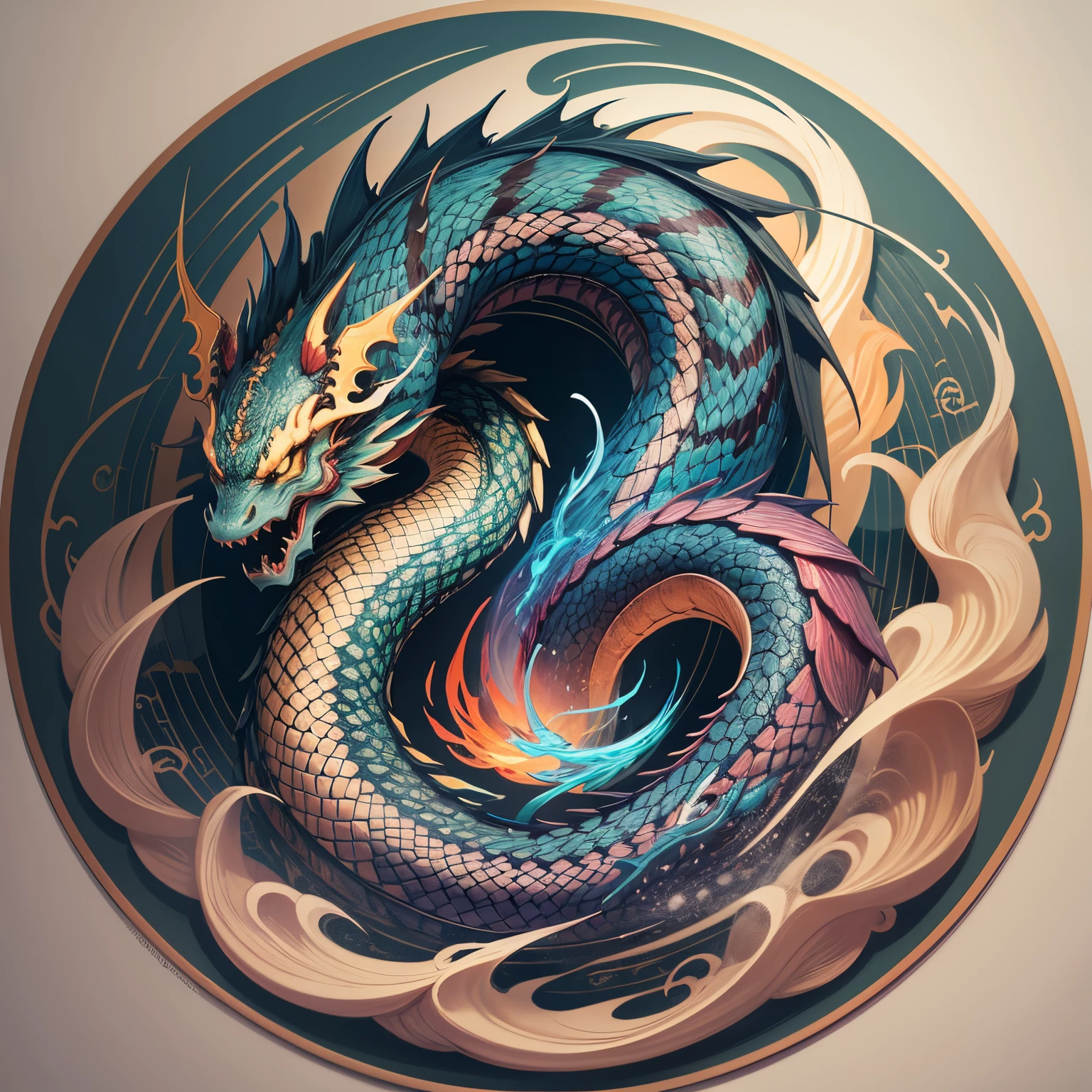 Tattoo art of a dragon and a carp merging in the form of the yn-yang symbol --auto --s2