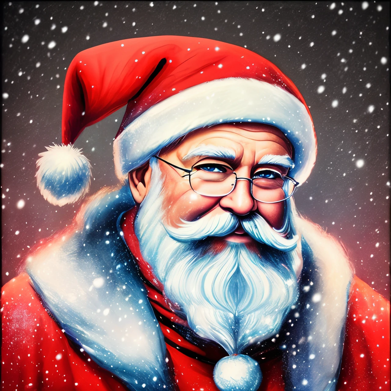 A portrait of a santa Claus under snow, clearing, lighthing, neon, 12k --auto --s2