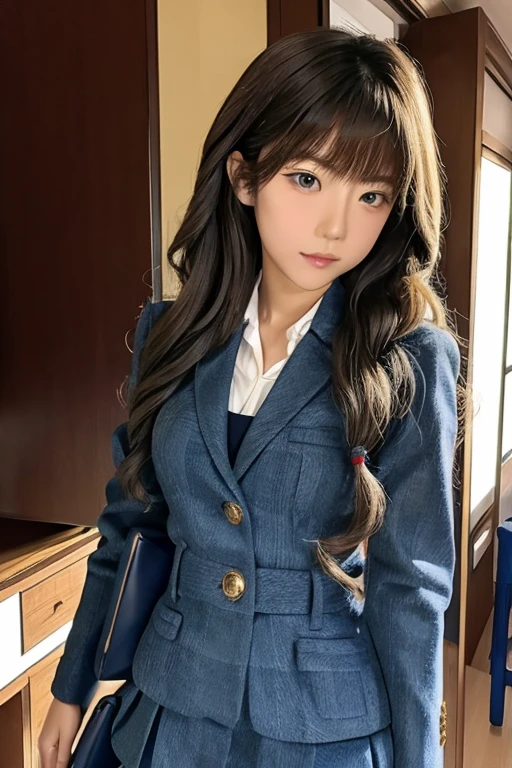 Japanese high school girl uniform with curly hair