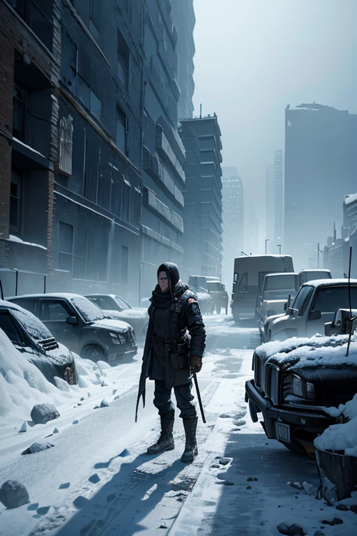 apocalyptic,frozen wasteland,dystopian world,harsh conditions,snow-covered landscapes,intense blizzard,desolate ruins,vivid colors,dramatic lighting,freezing temperatures,abandoned cities,ruined buildings,dying trees,icy winds,ominous clouds,desperation and survival,post-apocalyptic fashion,rugged clothing and accessories,shelter and warmth fires,mysterious figures in the distance,desperate quests for resources,endless wasteland stretching beyond the horizon.