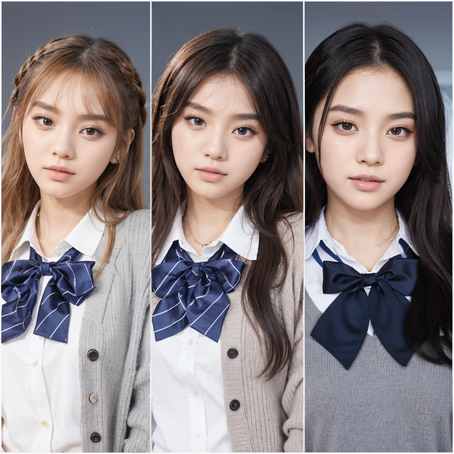 Three K-pop idol girl group, wearing matching outfits