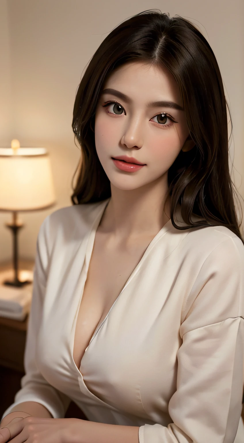 (Best quality at best,4K,8K,A high resolution,tmasterpiece:1.2),ultra - detailed,(actual,realistically,realistically:1.37),beautidful eyes,beautiful detailed lips,Extremely detailed eyes and face,long eyelasher,Large breasts,long slim figure,1 plump girl,Japanese Korean beauty,Korean beauty model,nurse's outfit,nurses uniform,cosplay costume,Role play nurse costume,ssmile,professional,gentlesoftlighting,warm color palette,Subtle bokeh,Well-groomed hair,Pay attention to skin care,Expressive eyebrows,The eyes are bright,glossy lips,flawless complexion,Subtle makeup,Feminine characteristics