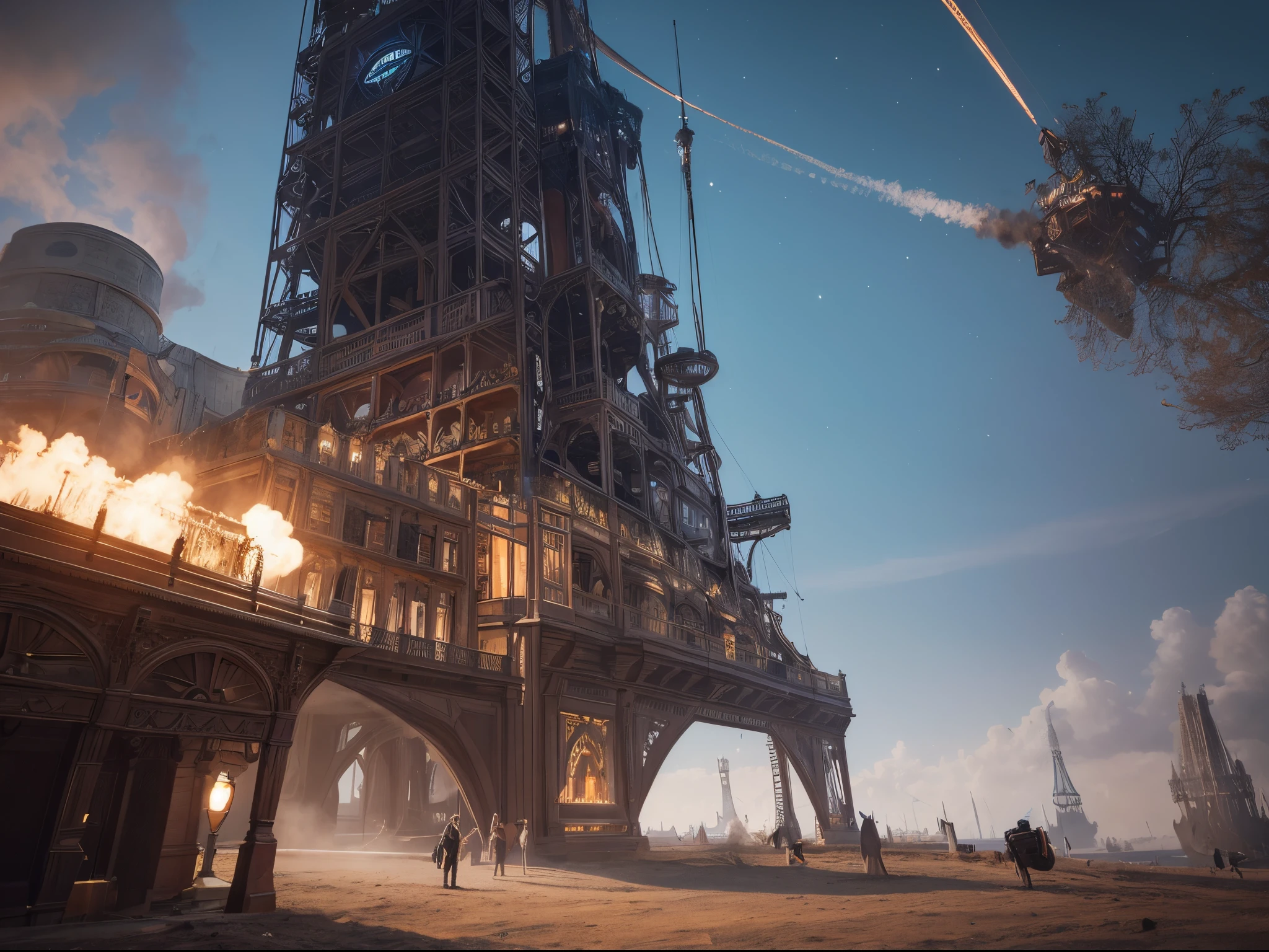 Craft an image of a Victorian-era steam-powered spaceship exploring uncharted realms in a hyperrealistic style, blending historical aesthetics with futuristic elements