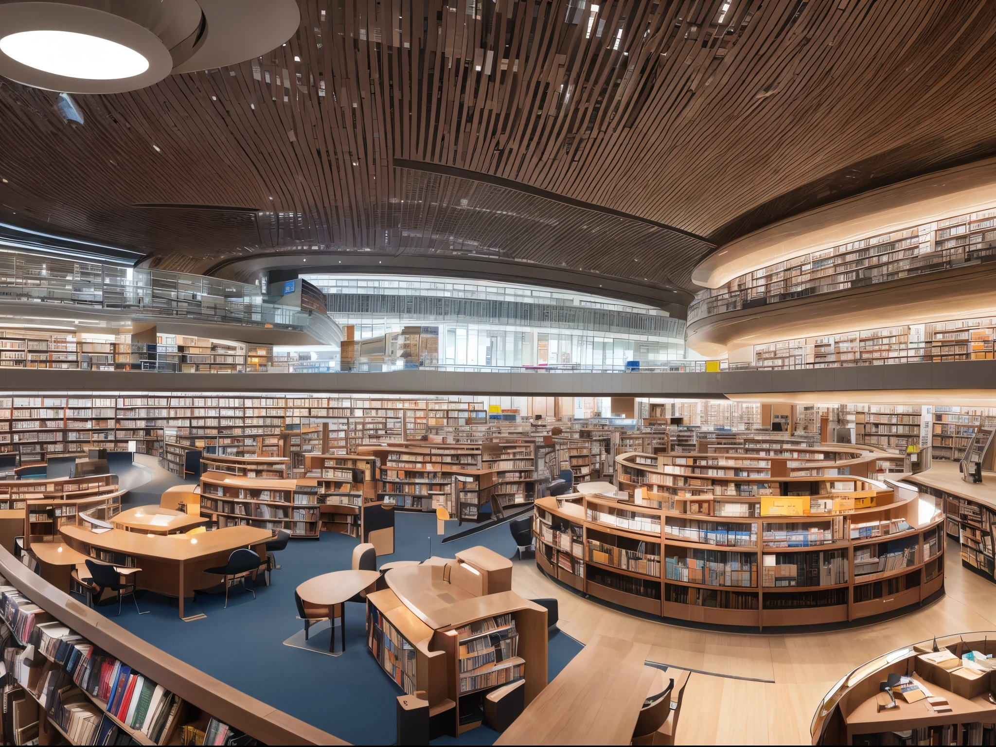Inspire an image of an expansive, UHD library that visually conveys the concept of infinite knowledge, with books transforming into streams of information and data.