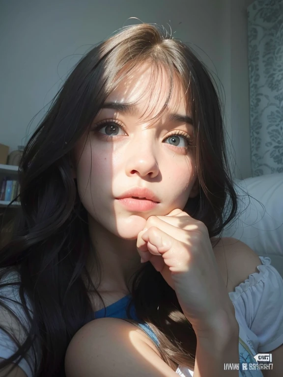 Hay una mujer con cabello largo y ojos azules posando para una foto, 🤤 girl portrait, ojos azules y cara ancha, Retrato suave disparado 8K, Cara perfecta ), Ella tiene una cara linda, cara muy bonita, with cute doting eyes, Cara perfectamente iluminada, pale round face, Cara joven y linda, Cara suave y redonda, chica linda-fina-cara