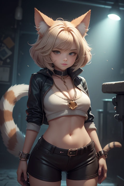 anthropomorphic erect cat stands and shows her pussy, Front view from below, even lighting