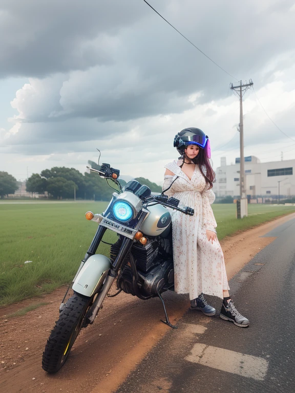 Change background cyberpunk handsome girl with helmet , realistic face 8k, ultra realistic