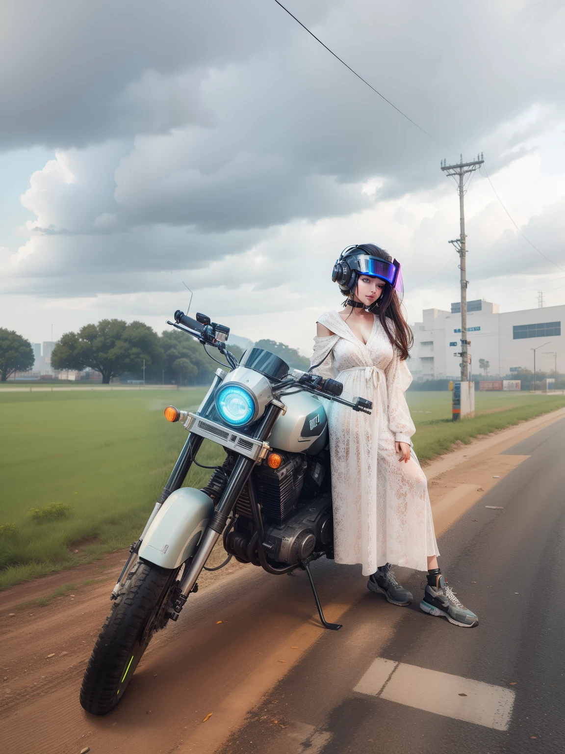 Change background cyberpunk handsome girl with helmet , realistic face 8k, ultra realistic