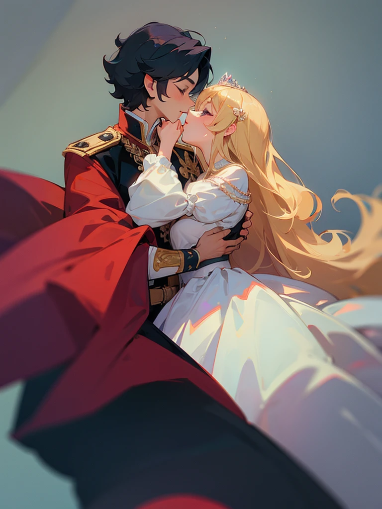 Prince and princess kissing