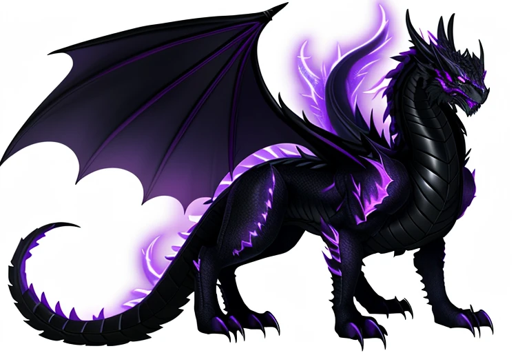 a black dragon with purple eyes and a purple eye, more power full, more glow, best quality, purple aura effect, full hd, no background, png,