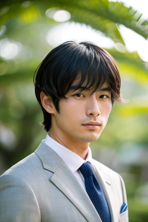 Handsome, fair-skinned Japanese man,close up portrait of face,suits,Bangs are down