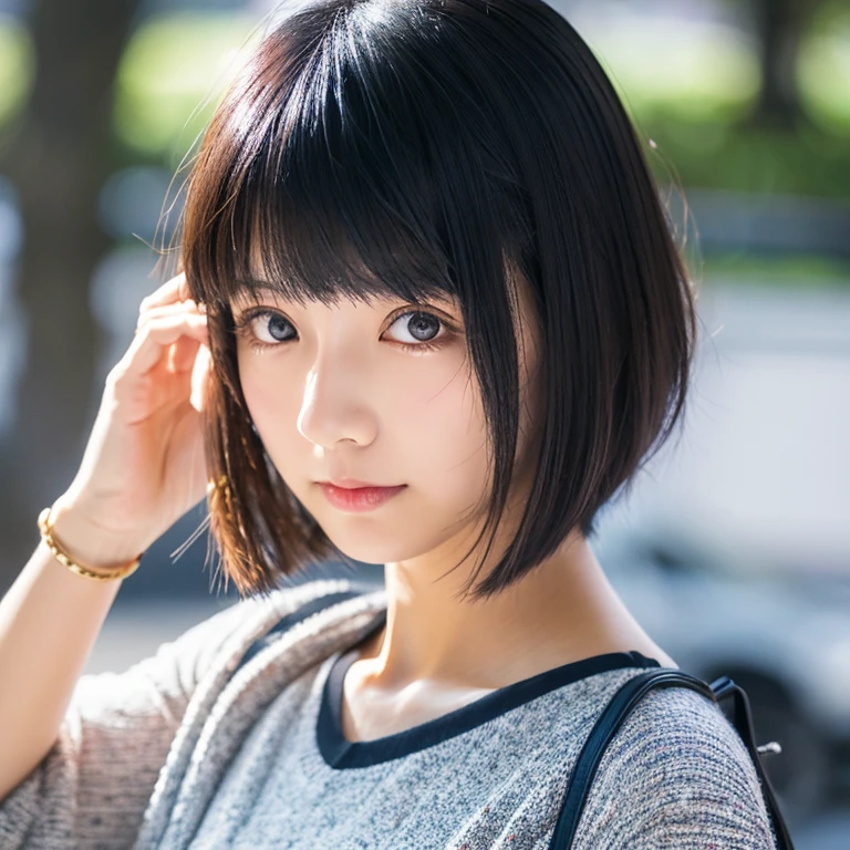 Japan Girl Hanging eyes A dark-haired short-hair kawaii Oku Duplex Tear bag Drinking