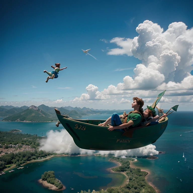 Peter Pan and Wendy flying through Neverland