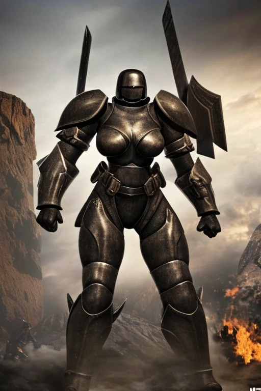 A Giant Female Juggernaut Soldier in Black Armor