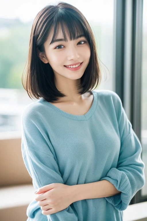 Slim girl model photo, female model, Japan woman, (8k, RAW photo, best quality, masterpiece: 1.2), (realistic, photorealistic: 1.37), ultra detail, ultra high resolution, summer, frontal, (8k, RAW photo, best quality, masterpiece: 1.2), ultra detail, super resolution, (real, real photo: 1.37), portrait, high definition RAW color photo, Professional pictures, very detailed and beautiful, very detailed, 8k wallpapers, amazing details, huge file size, official art, highly detailed CG Unity 8k wallpaper, very detailed beautiful girl, very detailed face, very detailed eyes, very detailed skin, very detailed fingers, very detailed nose, very detailed detailed mouth, perfect anatomy, detailed background, detailed clothes, one girl, ( 20:1.2), 20s, cute girl, realistic body, petite, white skin, radiant skin, slim body, handsome body, black hair, short hair, (dull bangs: 1.2), smile, cute, youthful, cute face, realistic face, delicate eyes, sagging eyes, full body image, standing figure,