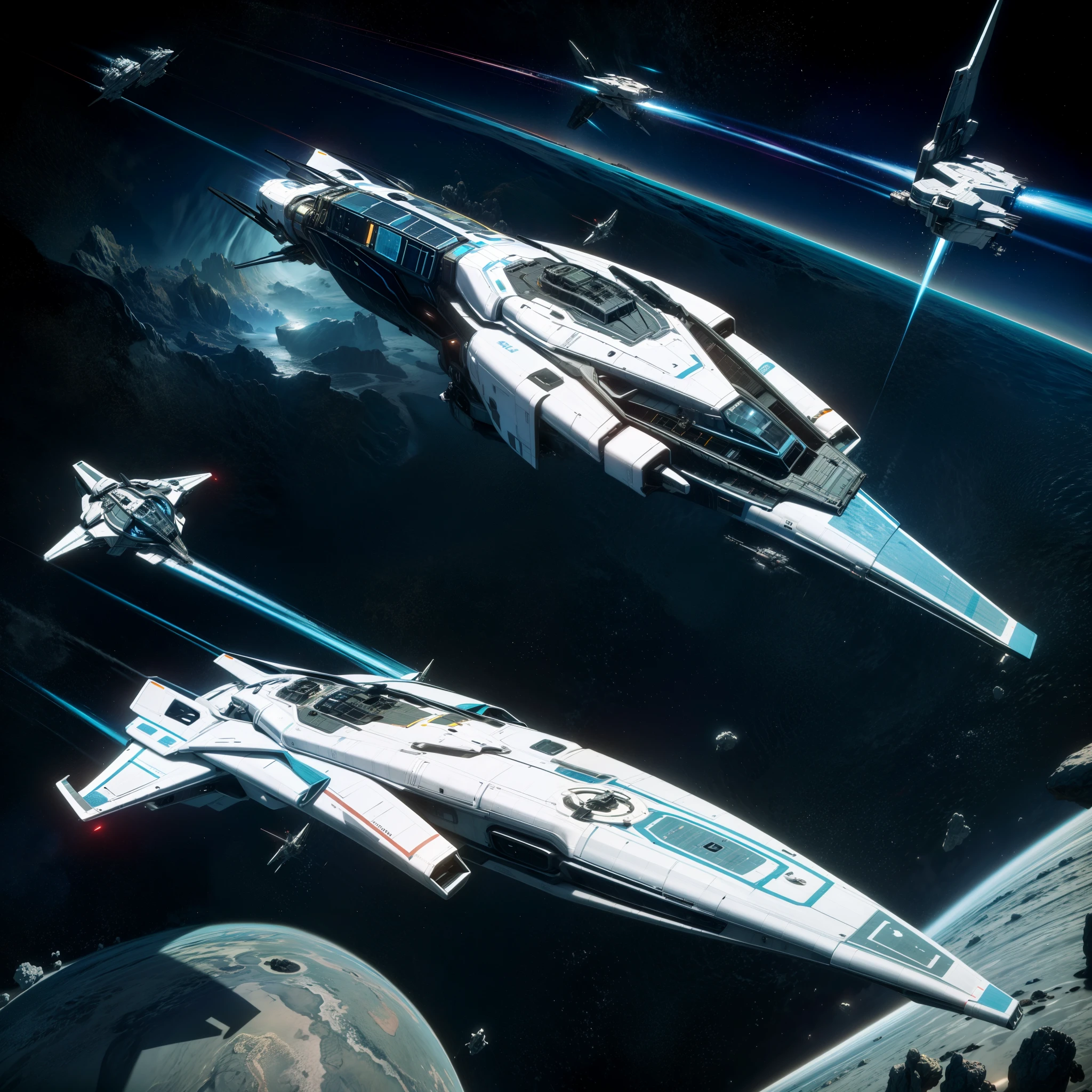 a futuristic starship flying over a watery landscape on a planet sized ship with its lights on, no humans, watercraft, ship, warship, military, spacecraft, military vehicle,more_details:-1, more_details:0, more_details:0.5, more_details:1, more_details:1.5