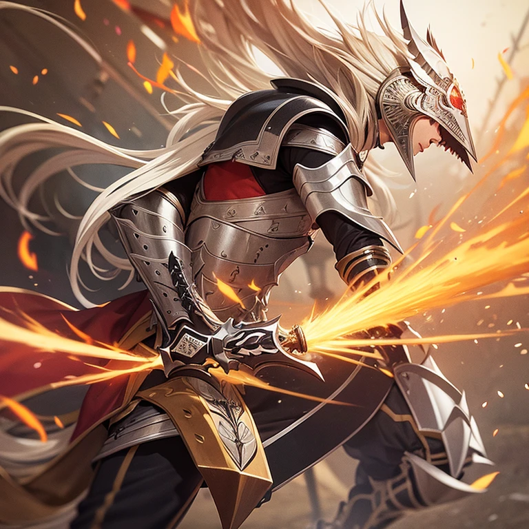 Cavaleiro de armadura espada flamejante