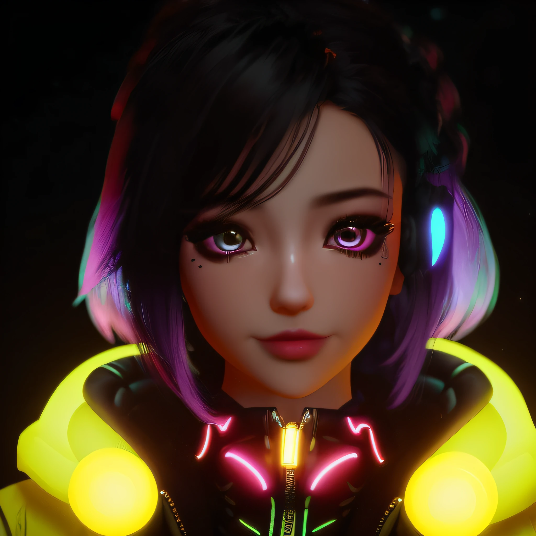 dreamlikeart pltn style, detailed portrait Neon Operator Girl, cyberpunk futuristic neon, reflective puffy coat, decorated with traditional Japanese ornaments by Ismail inceoglu dragan bibin hans thoma greg rutkowski Alexandros Pyromallis Nekro Rene Maritte Illustrated, Perfect face, fine details, realistic shaded, fine-face, pretty face, cute big circular reflective eyes, Pixar render, unreal engine cinematic smooth, intricate detail