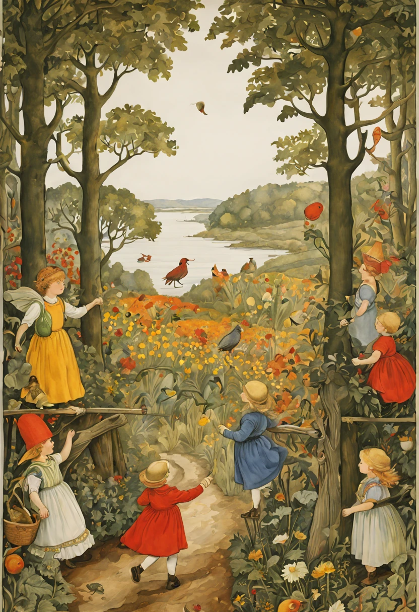 (9 postcards wall by Elsa Beskow:1.2), no_human, intricate, (best quality, masterpiece, Representative work, official art, Professional, unity 8k wallpaper:1.3)