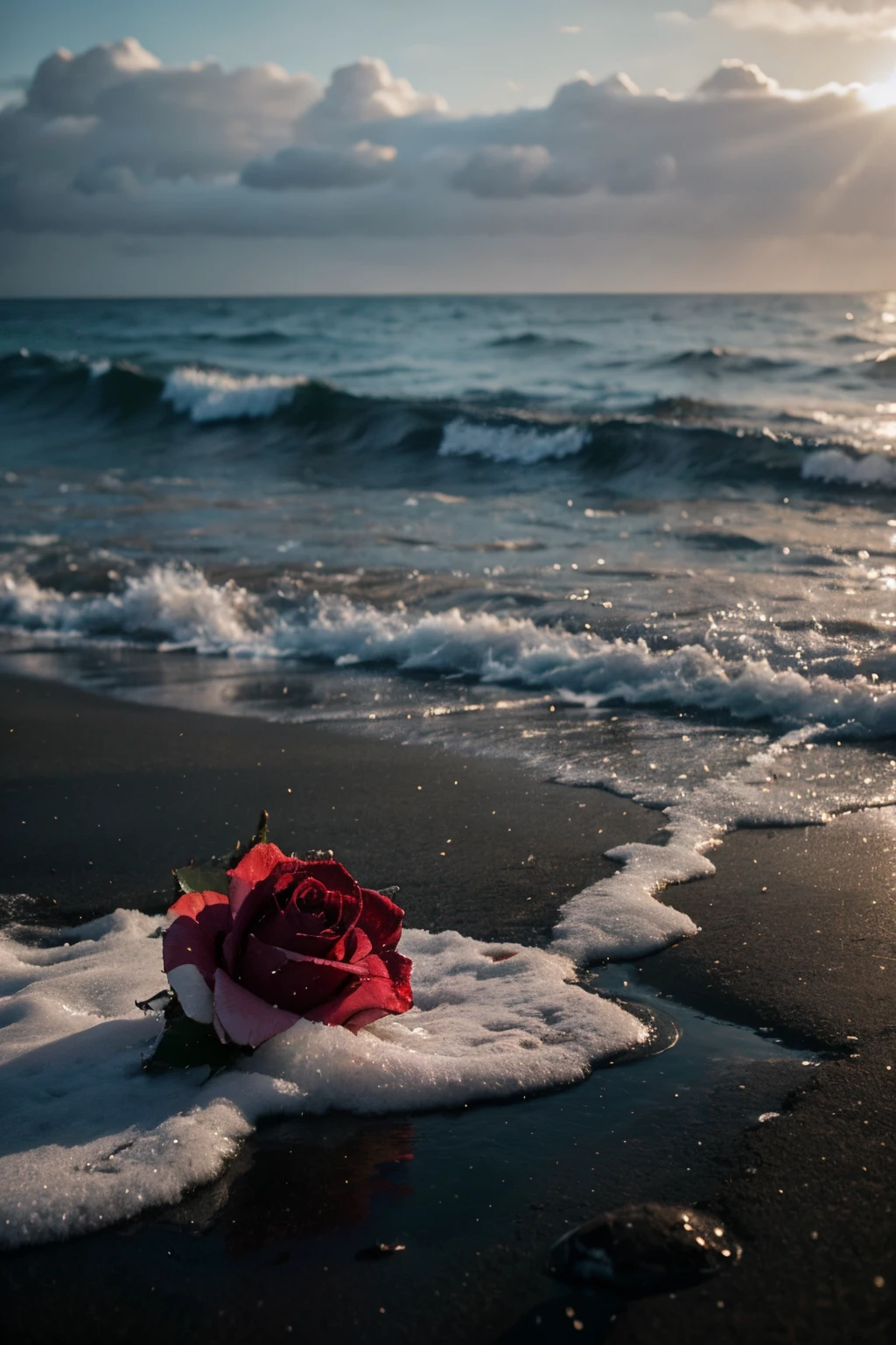 rose, 16k, sea, winter, rain, sunshine