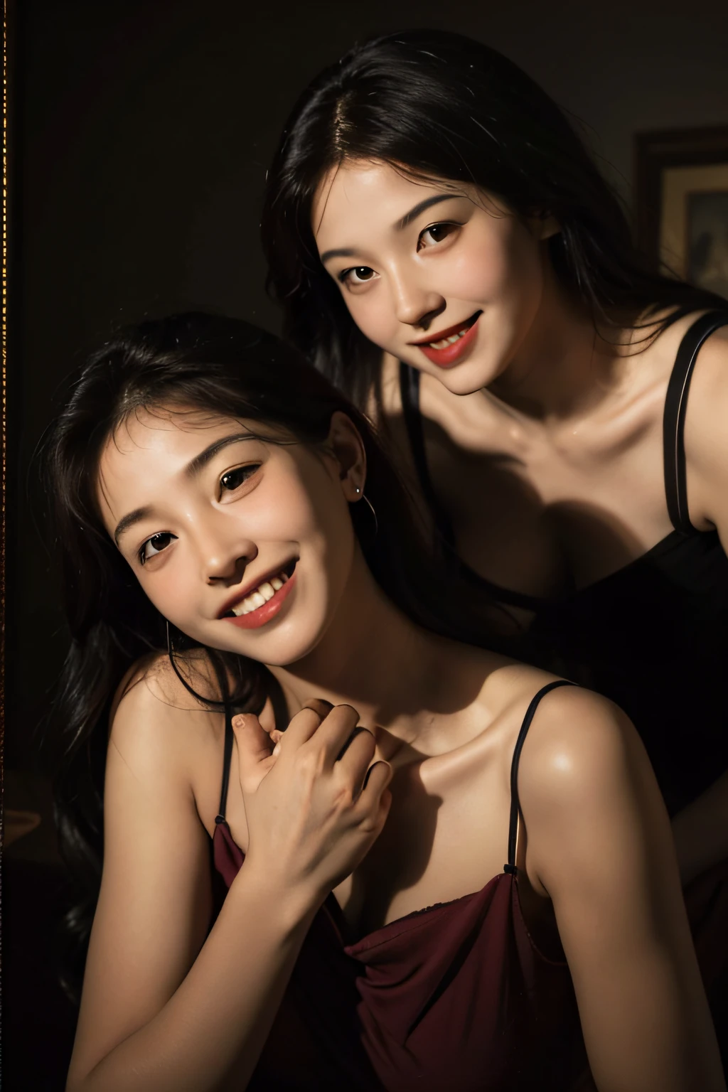 fruits,Grapes,Rosa,antique,A smile,,Sweet and seductive appearance.、Caravaggio's paintings、Chiaroscuro of Caravaggio,Two women frolicking,Cute smile, Expression of ecstasy