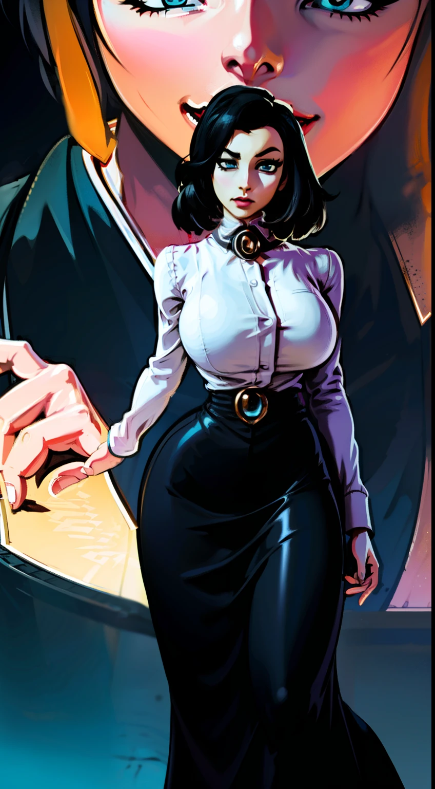 ((Elizabeth)), full body pose, dynamic image, perfect anatomy, perfect composition, detailed face, Bioshock infinite, Female in middle of image,(( official art)), concept character, character design, sketch,doodletits,, sexy lips, (gigantic breasts:1.1), skindentation, breasts, official illustration, illustration, detailed face, beautiful intricate eyes, curvy milf, 1:2), closeup, titsnipples, hourglass waist, slendered ans, wide hips,
