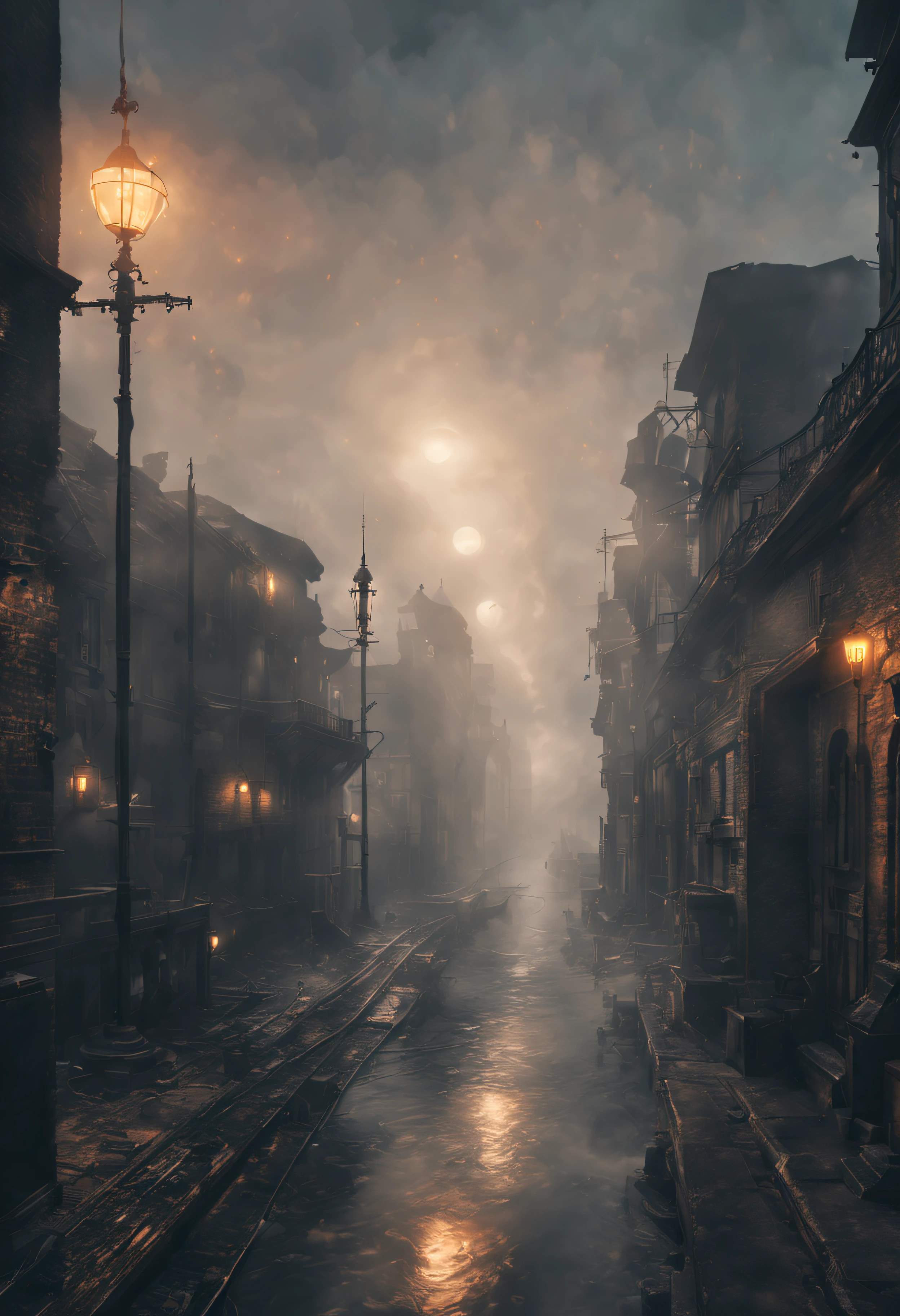 dieselpunk, (atmospheric volumetric fog:1.1), (masterpiece:1.4) (illustration:1.2) (best quality:1.4) (8k) (HDR) (wallpaper) (cinematic lighting) (sharp focus) (intricate)