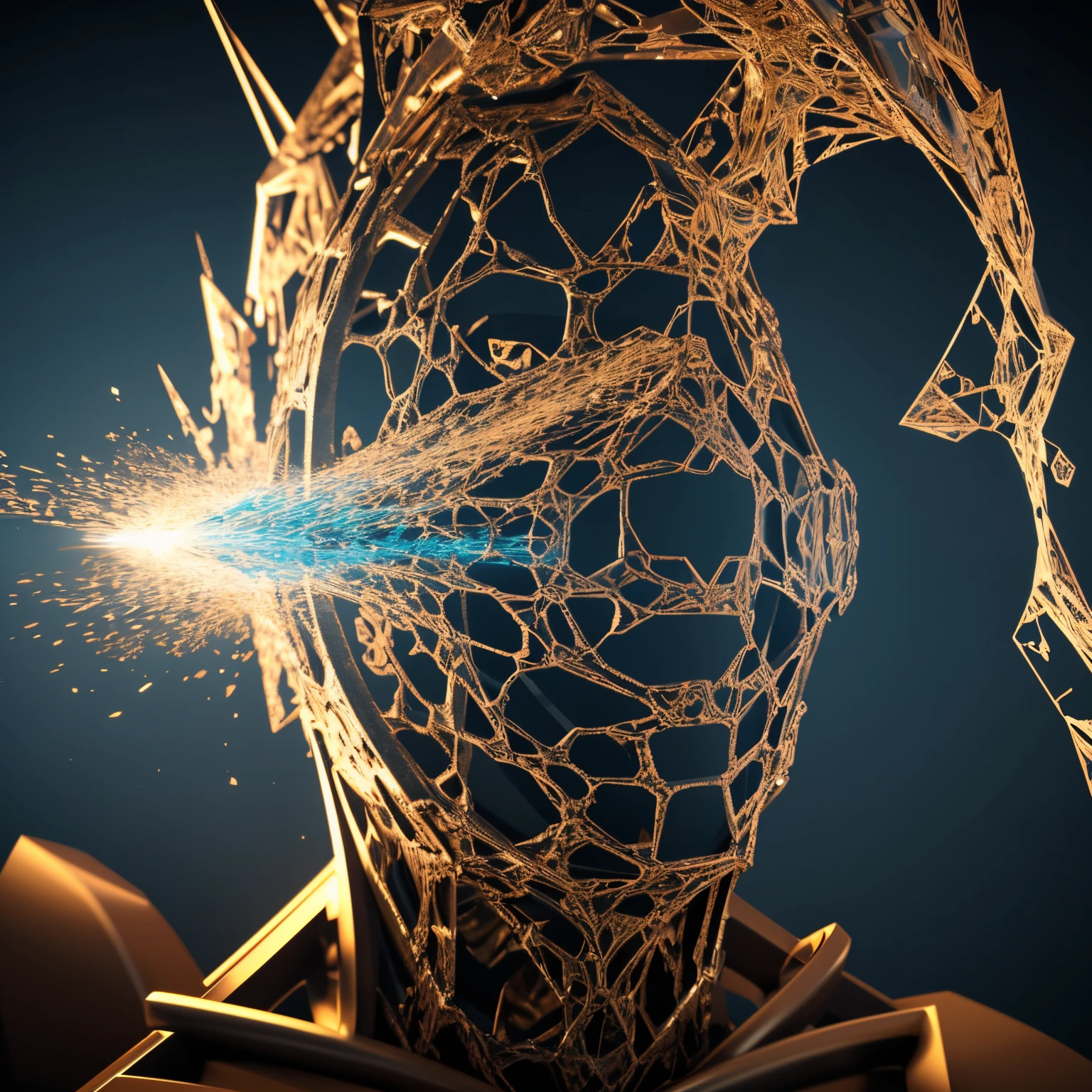 a close-up of a man with a broken body and a broken arm, corpo humano se separando, corpo humano abstrato, Desintegrando, silhueta humana fractal, Arte digital alucinante, particle disintegration, destroyed body, digital art render, corpo humano deformado, body breaking apart, epic 3 d abstract model, 3d renderizar arte digital, arte digital, arte digital