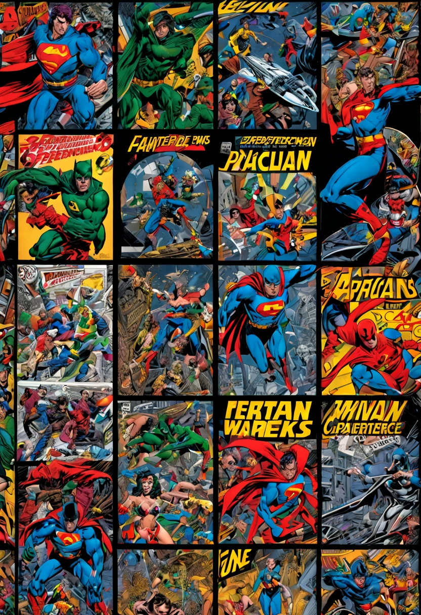 9 postcards wall by Brian Bolland and Neal Adams, compact, maintaining a clean and precise aesthetic, no_human, intricate, (best quality, masterpiece, Representative work, official art, Professional, unity 8k wallpaper:1.3)