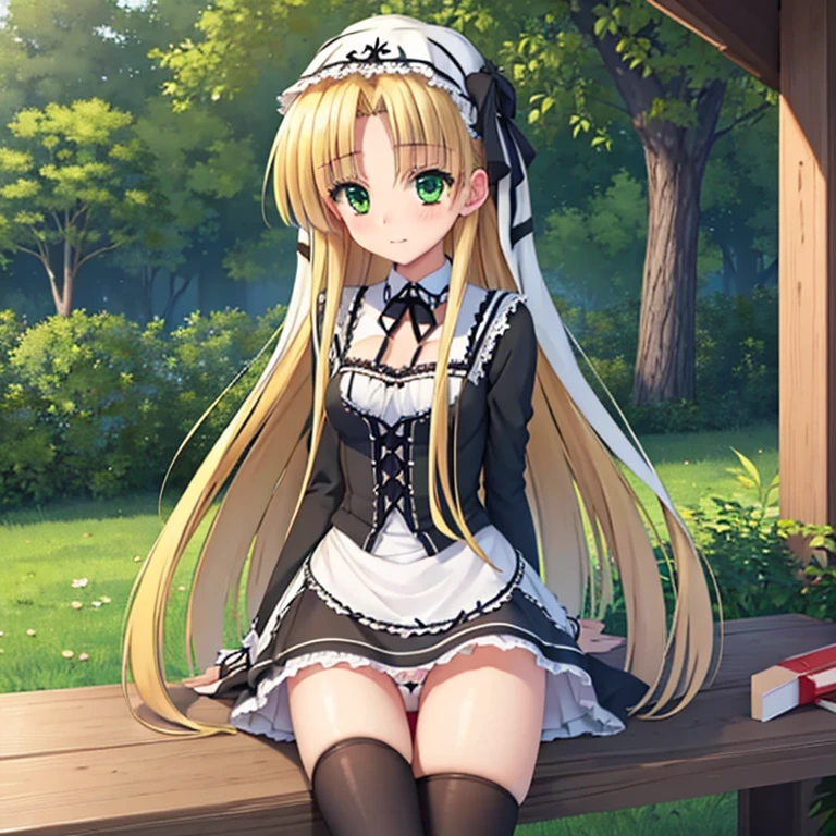 beautiful long blonde　Green eyes　Asians_Plata　Alone　Gothic lolita　a miniskirt　white panty