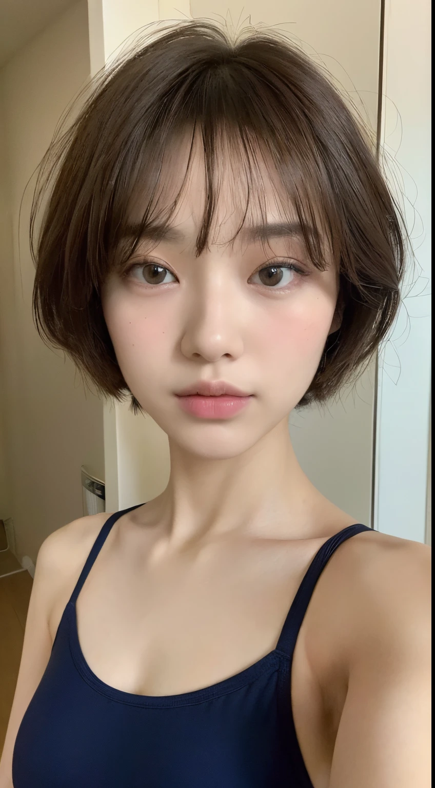 ((Top Quality, 8k, Masterpiece: 1.3)), 1 Woman, Slender Swimsuit Highlighted Beautiful Girl: 1.3, (Short Hairstyle, Big: 1.2), Plain Clothes: 1.2, Indoors, Ultra Detailed Face, Detailed Eyes, Double Eyelids