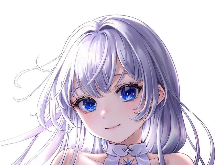 best quality ,masterpiece, illustration, ((white background)),Detailed face, detailed hairstyle, detailed body, detailed hands, detailed feet,1 person,1girl, wear a blue sweater,wear a long skirt, winter boots, full body standing,anime girl with long white hair and blue eyes, smooth anime cg art, crisp clear rpg portrait, made with anime painter studio, white haired deity, silver hair girl, girl with white hair, ahegao, ahegao face, anime moe artstyle, shikamimi, high detailed face anime, detailed portrait of anime girl, portrait knights of zodiac girl