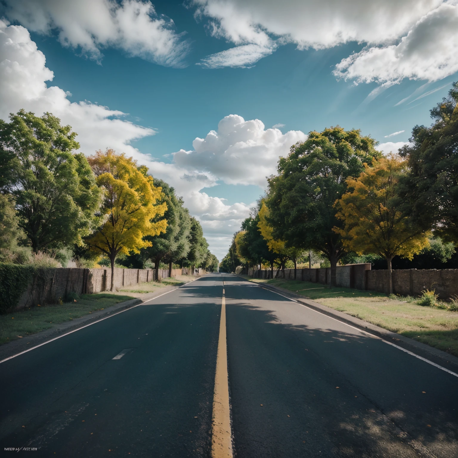 cover art for an indie album with no people in it, and have a dark green and yellow marigold in the middle of a road also have brown trees and clouds in the background