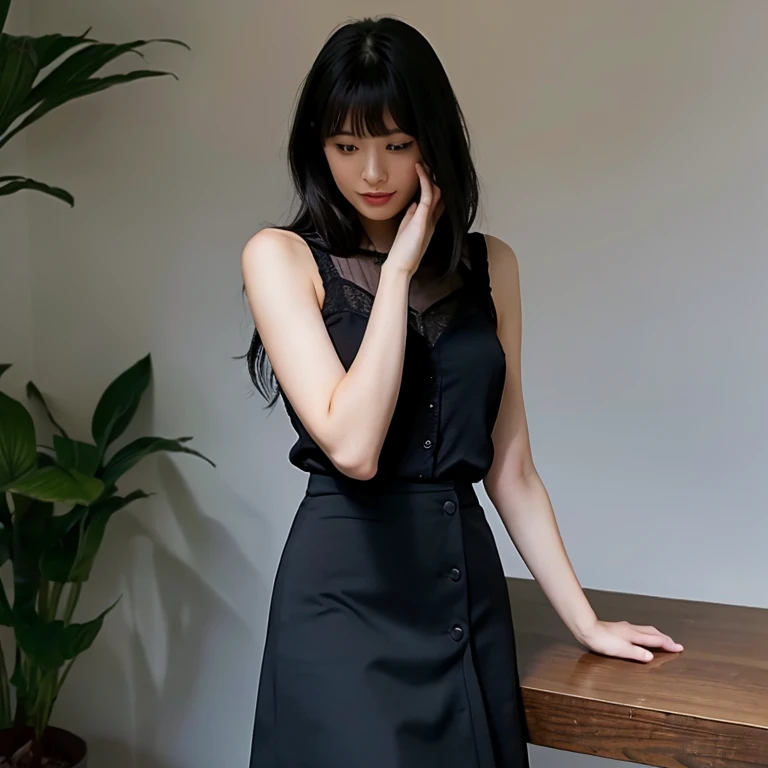 A dark-haired、A slender、skirt by the、beauty legs、Erotic