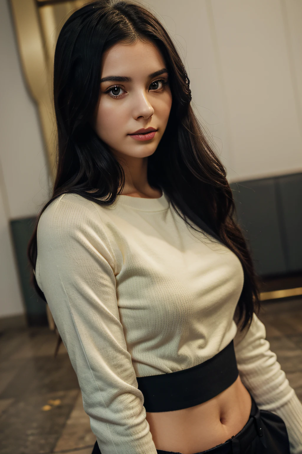 beautiful 25 year old female, Ukranian with black hair, wearing millitary uniform