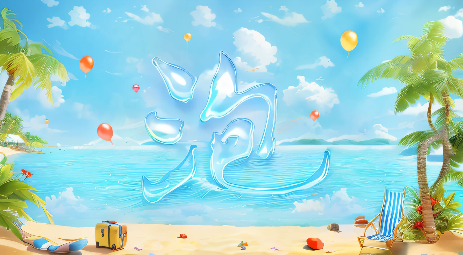 summer beaches、Red flowers、beach chair、Suitcase and palm tree, blue lifebuoy,coloredballoons,toys、seagulls、island background, tropical beach paradise, tropical background, breezy background, tropical ocean, Tropical paradise, beatiful background, tropical island, anime backgrounds, seaside backgroud, tropical mood, sea beach background, ornate backdrop, wonderful sea view, amazing background, beatiful background, Anime background art, Tropical beaches,tmasterpiece,the detail,trends in art station,beautiful light up,realistically,iintricate,Award-Awarded,4K,Best quality at best