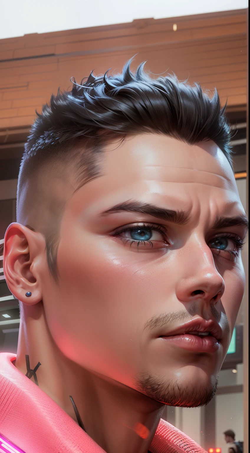 In a bar with tattoo on face