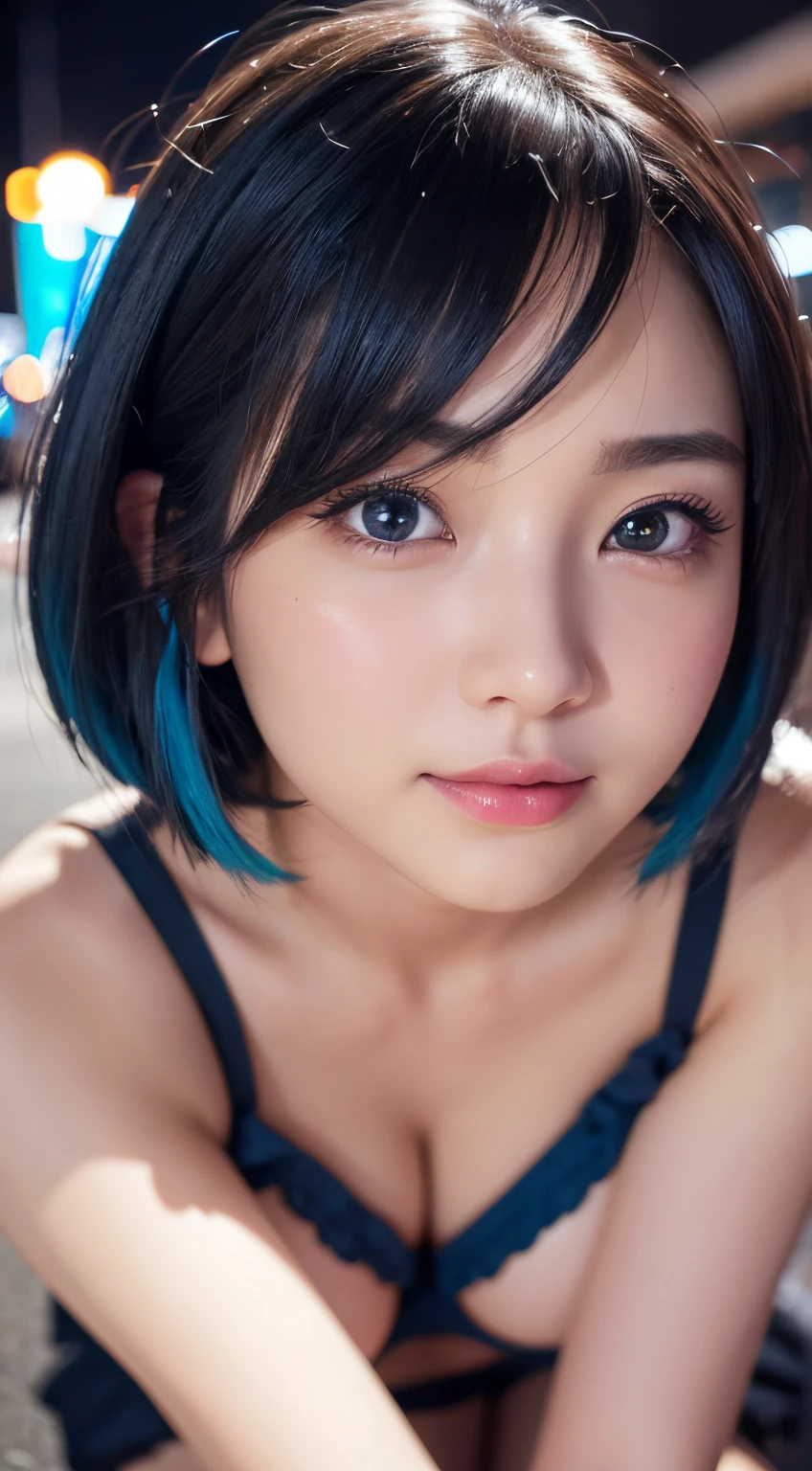 25 ans, ((detailed face, colorful rainbow hair:1.2)), yeux bleus, delicate, poudre de contour, sexy, French touch, cheveux de longueur moyenne, grains de beauté, sourire romantique, Seductive look, bonne couverture, éclairée par les flashs des photographes, skin details, pores de la peau, Appareil photo numérique Kodak Smile 10MP, cheveux moyens, rougit, (des mains parfaites), assis sur un nuage, paysage alpin enneigé, lingerie