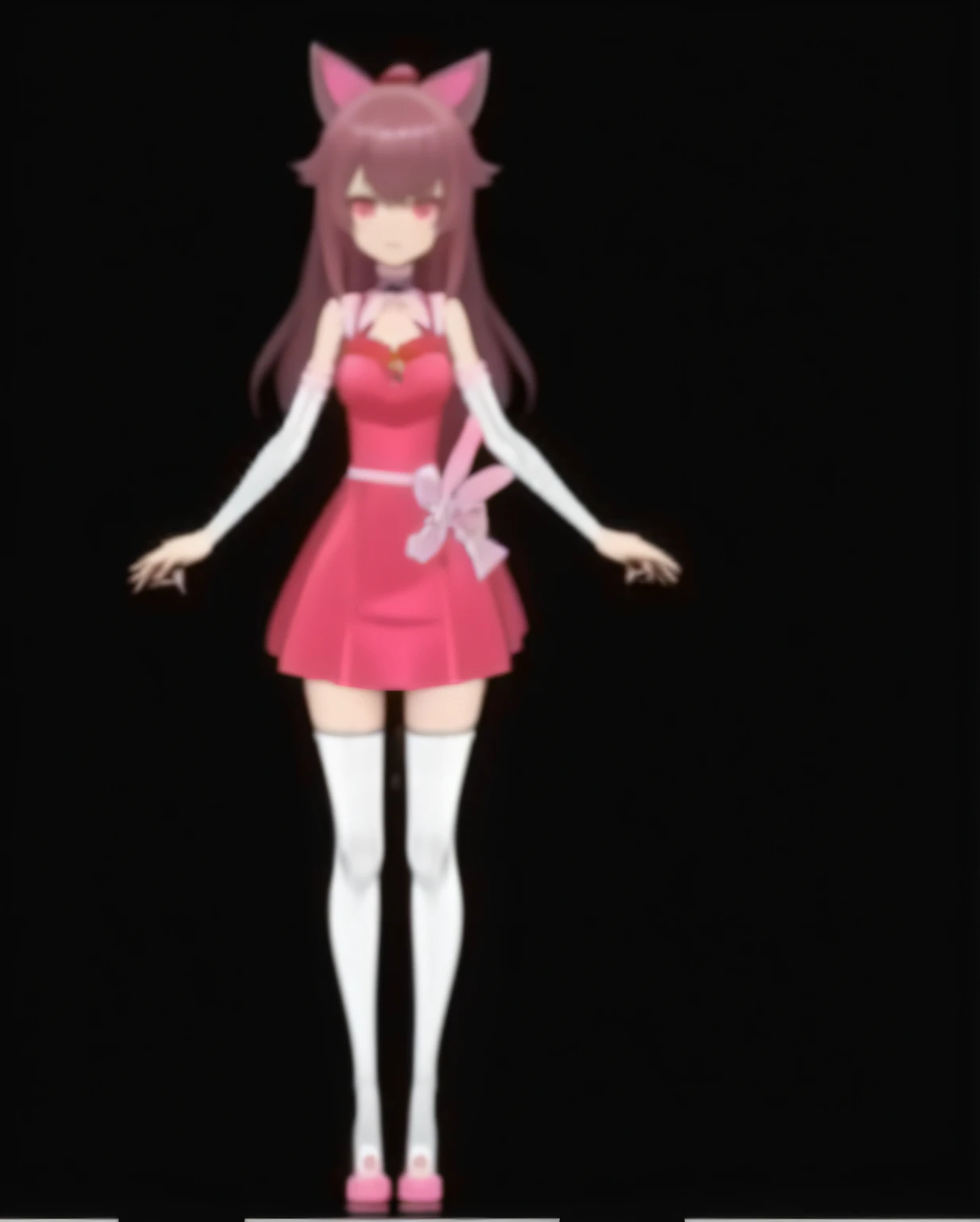 Wearing a pink dress、Cat ears bow anime girl, anime vtuber full body model, Anime style 3D, Gaimoyedre, A single character full body, live2d virtual YouTuber model, stylized anime, Gormo Adre Grimdak, style of magical girl, full body adoptable, full body single character, realistic anime 3D style