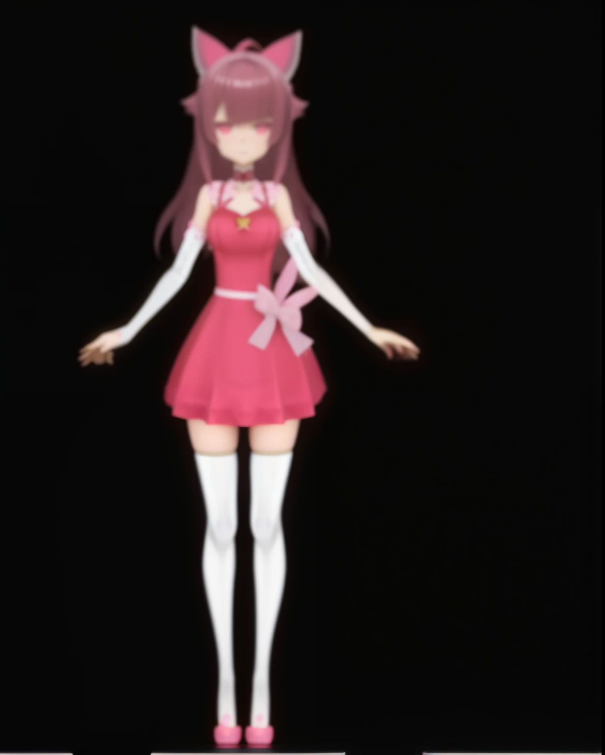 wearing a pink dress、Anime girl with cat ears and bow, anime vtuber full body model, Anime style 3D, Gaimoyedre, A single character full body, live2d virtual YouTuber model, stylized anime, Gormo Adray Grimdak, Magical girl style, full body adoptable, full body single character, realistic anime 3D style