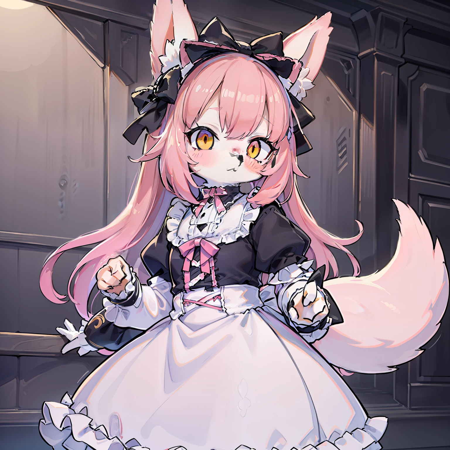 petite girl、Beast man、Kawaii、lolita、Image colors: pink and white、Fox ears、Foxtail、Clothes with a lot of frills、Skirt from、Lots of ribbons、Kawaii、lolita、ite girl、Beast man、hairlong、drooping hair,、Clothes with a lot of frills、Image colors: pink and white、yellow eyes、Pink and White Lolita Clothes、Clothes with a lot of frills、Lots of ribbons、Cute little、Fox ears、Foxtail、Beast man、Furry、Pink and white fur