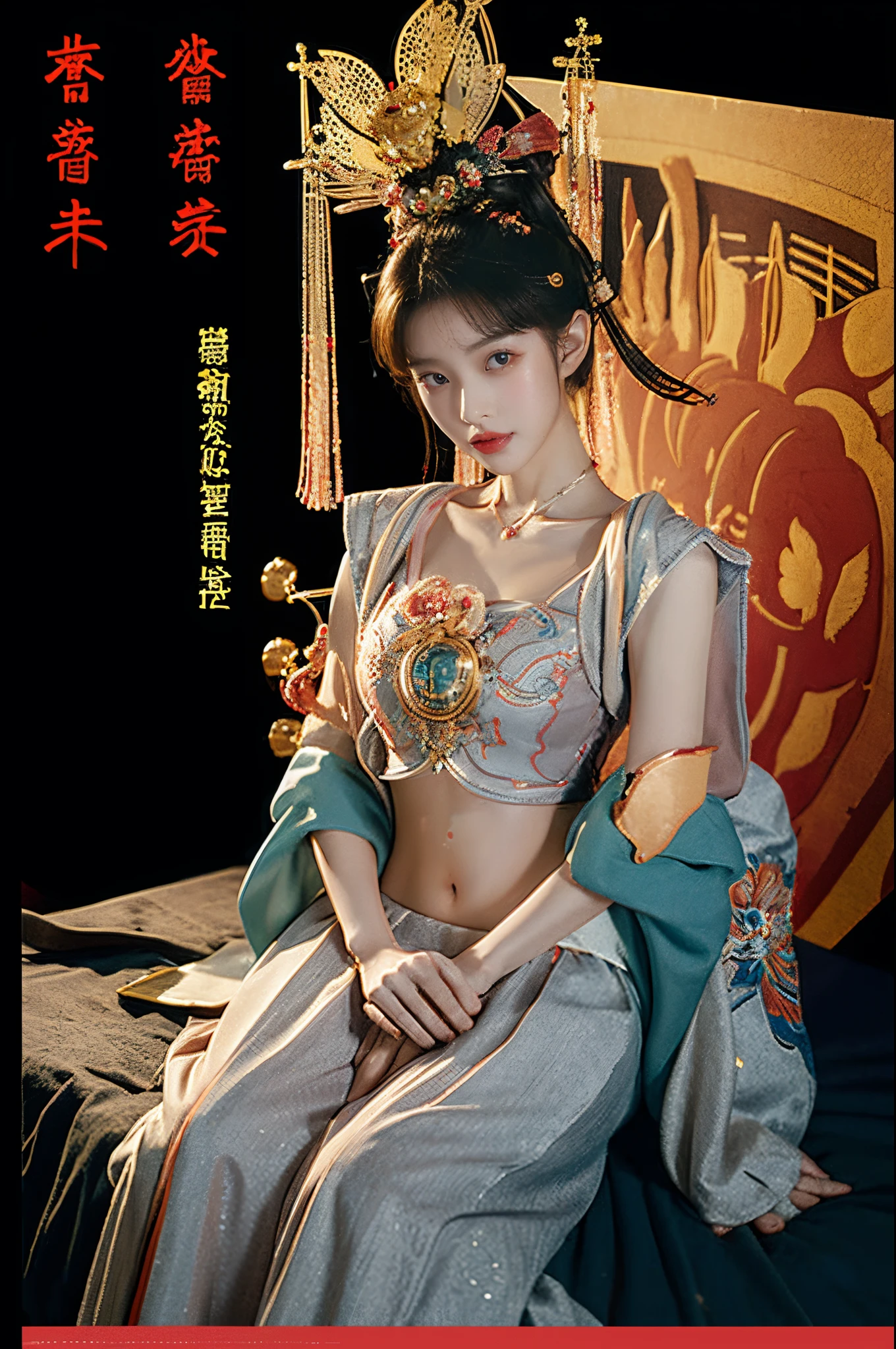 high detal、High level of image quality、real photograph、Japanese beautiful girl、one blonde、Twente、cyber punk personage、future city night、the sailor moon、smallunderboob、full body seen、Gorgeous accessories