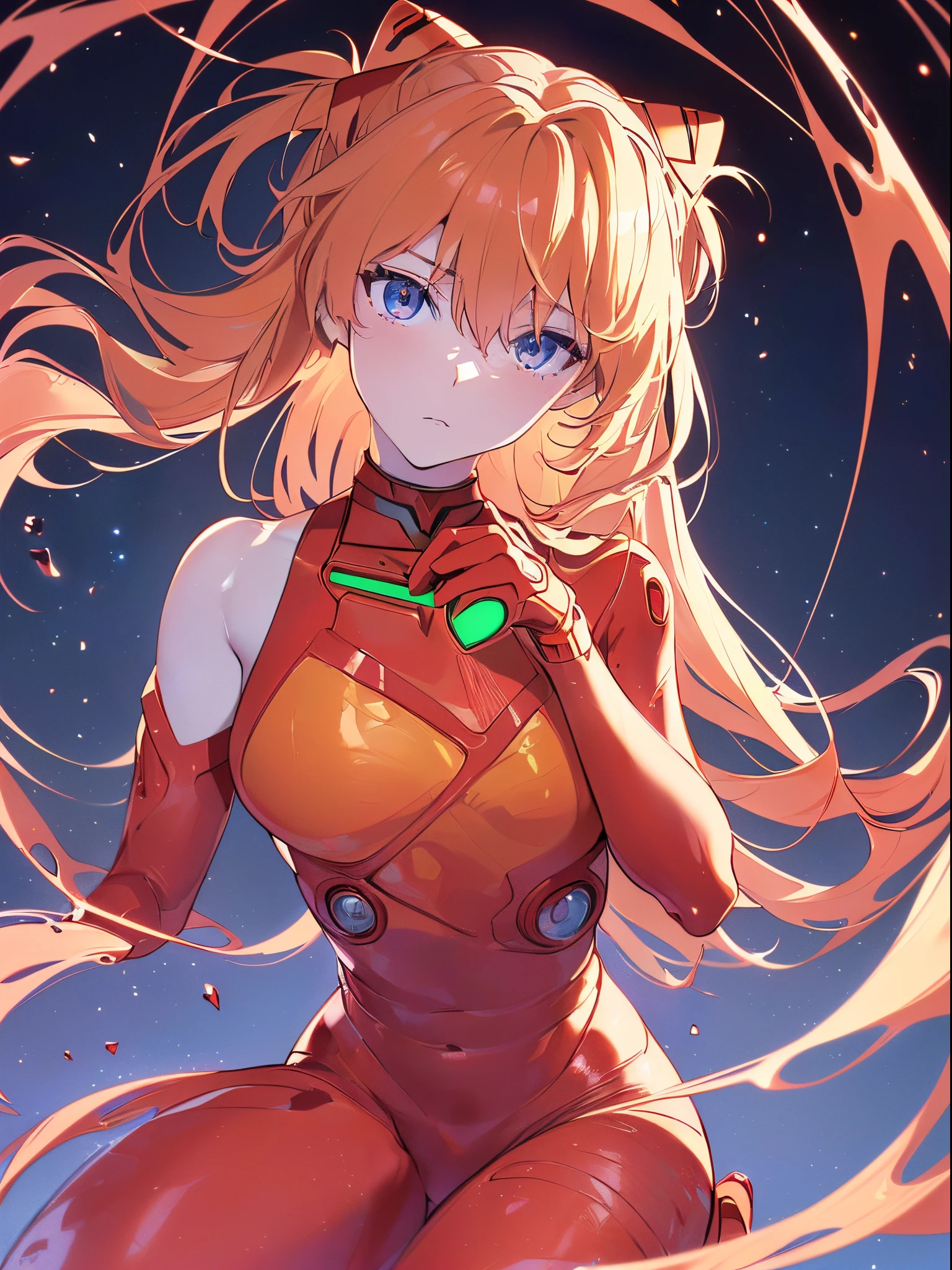 ((Souryu Asuka Langley, Interface headset, Red bodysuit:1.4, Blonde)),爆乳,(Beautiful and detailed eyes:1.1),(deadpan,Closed mouth),(Standing), 1girl in,Solo,(masutepiece,Best Quality, Official art,Aim for an audience, Beautiful and aesthetic:1.2),(超A high resolution,spirals, Golden ratio, (4K), See from above,((On the earth)),((in the space)),floating,good lighting, (Photon mapping, Radio City, Physically-based rendering,Automatic White Balance), technological sense,amazing,Sharp Focus,Rich background, (((High detailed skin,)))Dynamic lighting,intricate detailed outfit,Glowing eyes,Watery eyes,(masterpiece sidelighting),(a beauty girl,The sheen),[[Delicate fingers and hands:0.55]::0.85],(Detail fingers),((((SLR camera lens in the eye,Ultra Photographic Quality,Fisheye,ultra wide-angle)))),((unbelievable Ridiculous)),Micro Shot,((extremely_Detailed_Eyes_And_Face)),(disheveled hair),darkness,Film Girl
