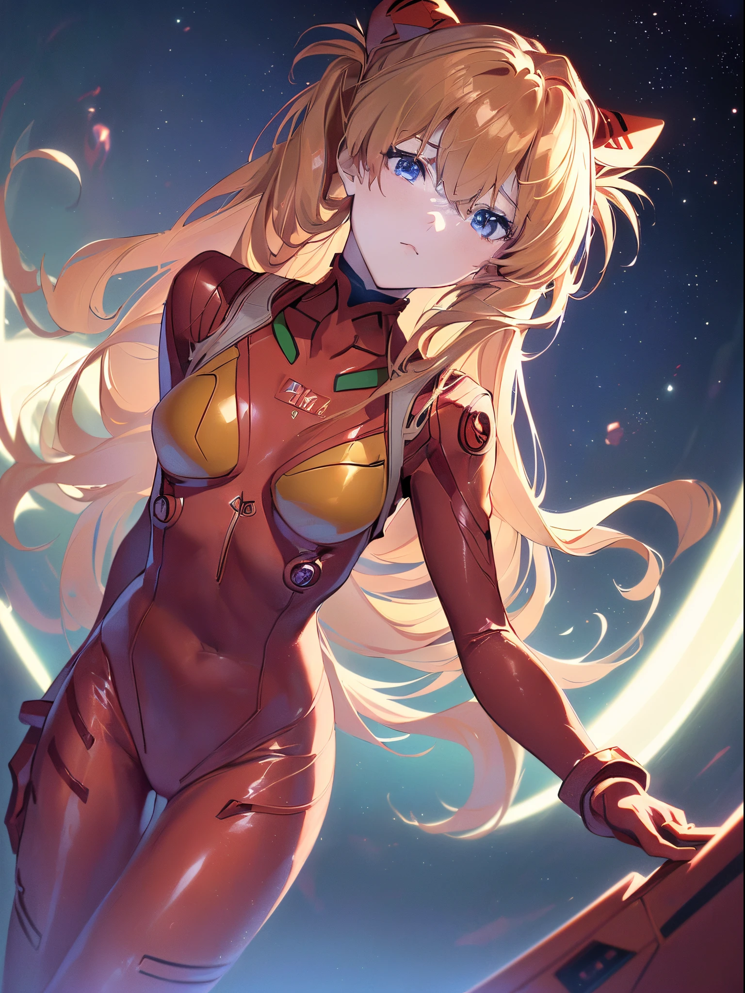 NSFW、((Souryu Asuka Langley, Interface headset, Red bodysuit:1.4, Blonde)),爆乳,(Beautiful and detailed eyes:1.1),(deadpan,Closed mouth),(Standing), 1girl in,Solo,(masutepiece,Best Quality, Official art,Aim for an audience, Beautiful and aesthetic:1.2),(超A high resolution,spirals, Golden ratio, (4K), See from above,((On the earth)),((in the space)),floating,good lighting, (Photon mapping, Radio City, Physically-based rendering,Automatic White Balance), technological sense,amazing,Sharp Focus,Rich background, (((High detailed skin,)))Dynamic lighting,intricate detailed outfit,Glowing eyes,Watery eyes,(masterpiece sidelighting),(a beauty girl,The sheen),[[Delicate fingers and hands:0.55]::0.85],(Detail fingers),((((SLR camera lens in the eye,Ultra Photographic Quality,Fisheye,ultra wide-angle)))),((unbelievable Ridiculous)),Micro Shot,((extremely_Detailed_Eyes_And_Face)),(disheveled hair),darkness,Film Girl