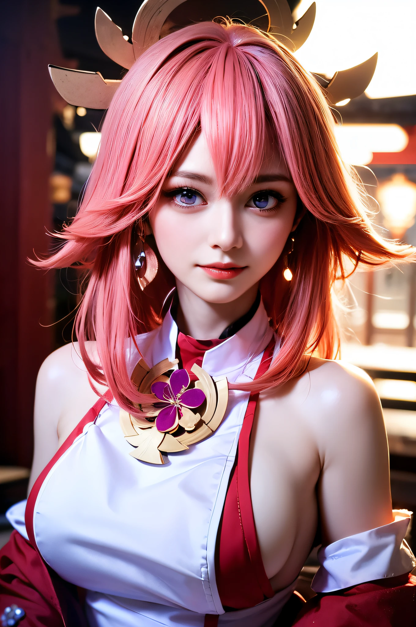 Highest quality、Ultra-high resolution、(Photorealistic:1.4)、1 girl、A big silhouette T-shirt that exposes the chest、Black Choker、(Faded grey hair:1)、short hair、(Big Breasts:1.2)、View your viewers、Close-up、Beautiful woman