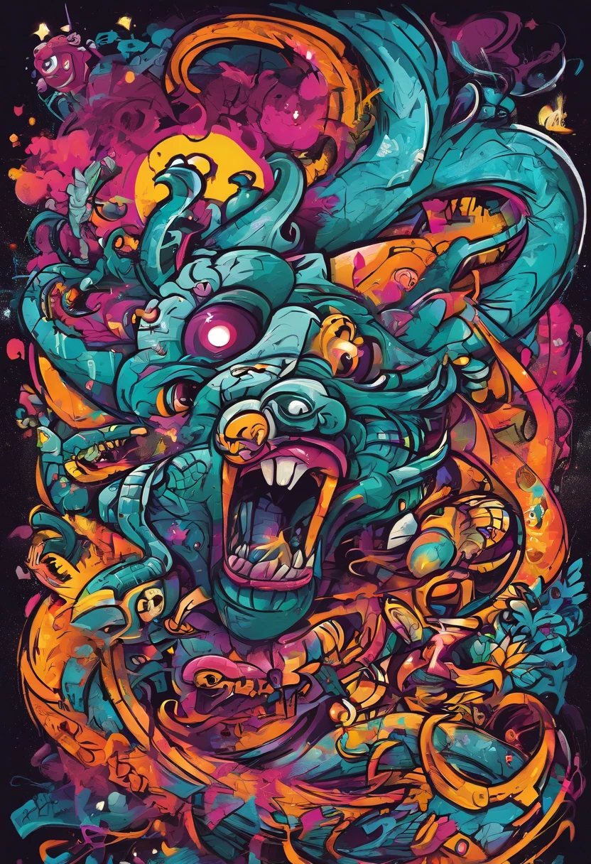 Prompt: graffiti, monsters, full picture, high resolution high contrast